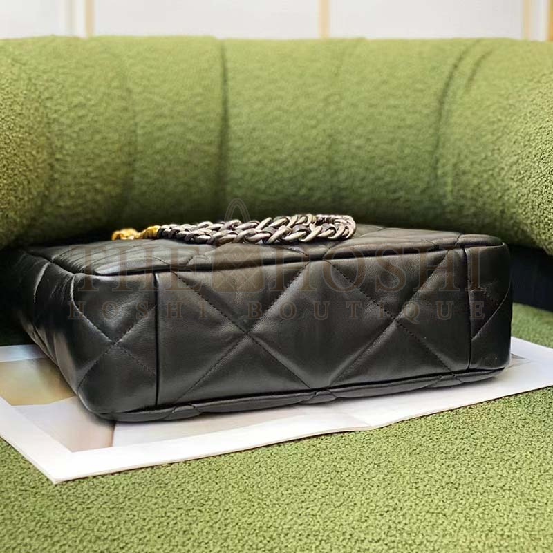 Ch**el Women CC Ch**el 19 Shopping Bag Lambskin Gold Silver-Tone Metal Black Master Quality