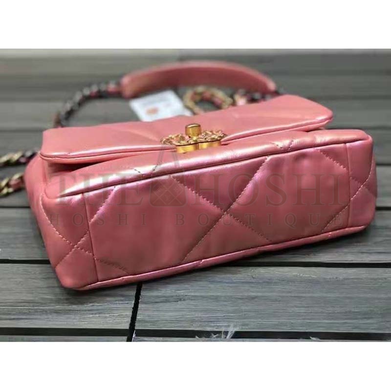 Ch**el Women 19 Flap Bag Lambskin Gold Silver-Tone &amp; Ruthenium-Finish Metal Coral Master Quality
