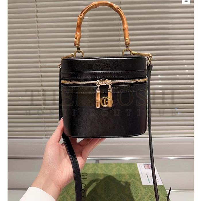 Gvc*1 Women GG Mini Bamboo Shoulder Bag Black Leather Bamboo Handle Double G Master Quality