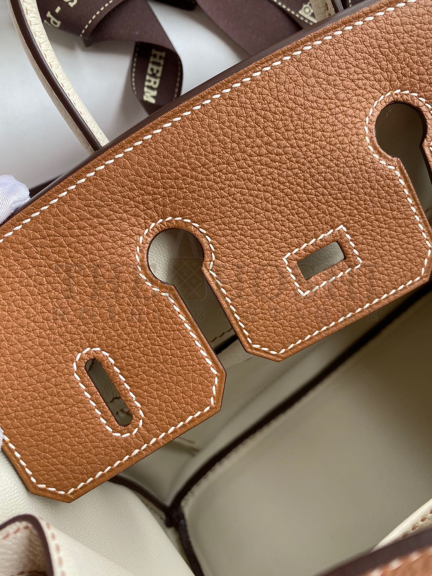 H**me5 HSS Birkin 25 Bicolor Bag in Gold and Craie Clemence Leather Master Quality