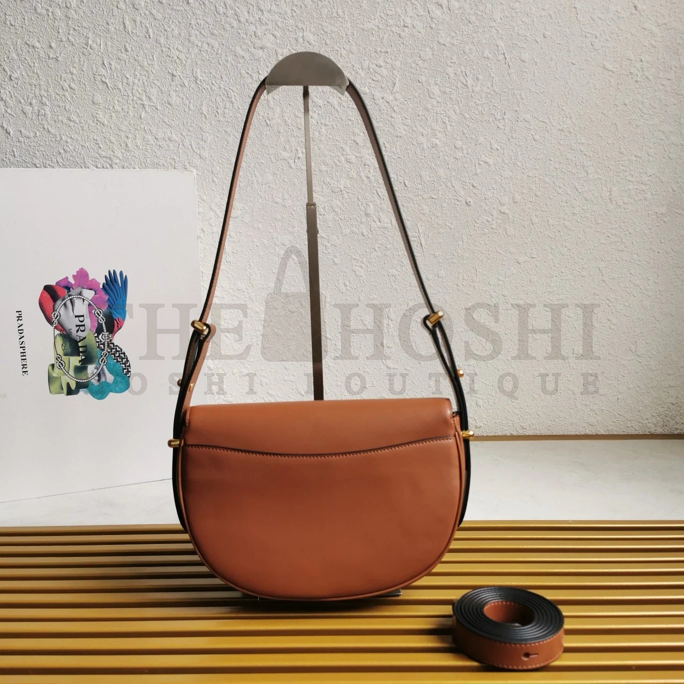 Pra*a Arque Shoulder Bag with Flap in Brown Leather Master Quality