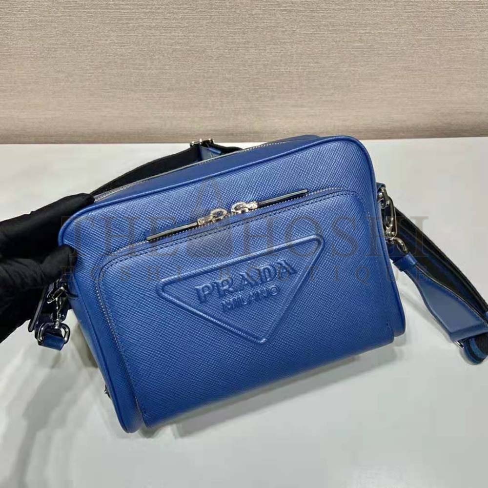 Pra*a Women Saffiano Leather Shoulder Bag With Iconic Pra*a Material-Navy Master Quality