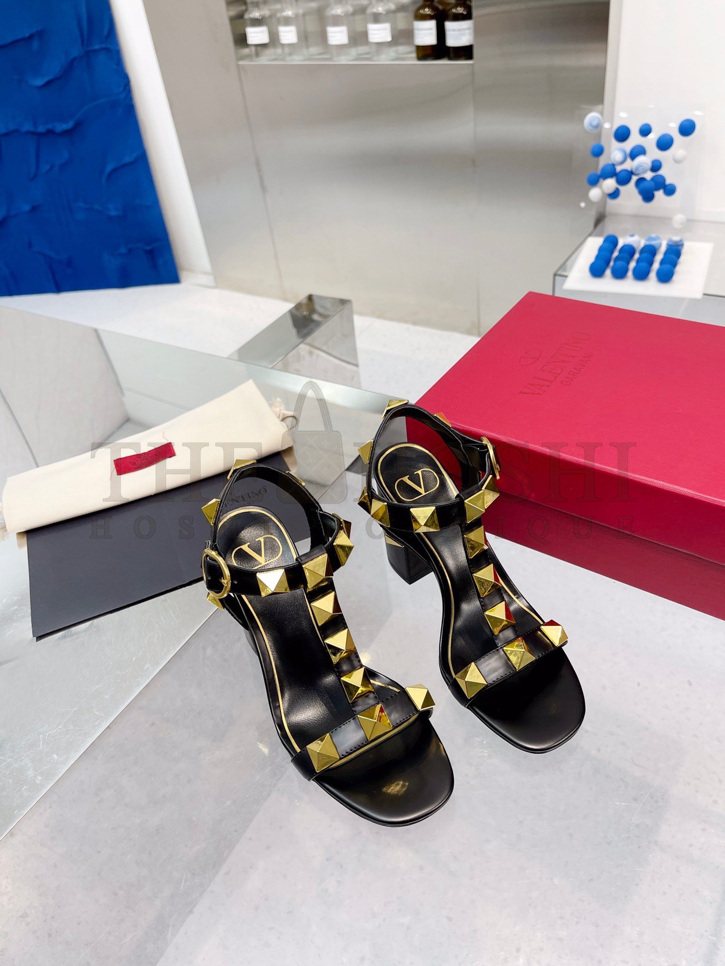 Va1e*ntin0 Roman Stud Sandals 90mm In Black Calfskin Master Quality