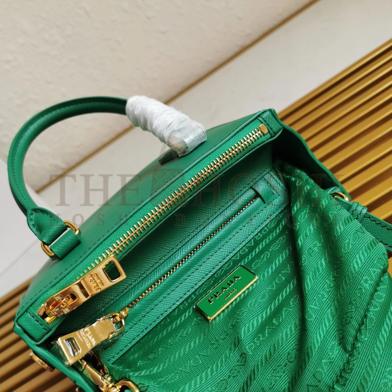 Pra*a Mini Galleria Bag In Green Saffiano Leather Master Quality