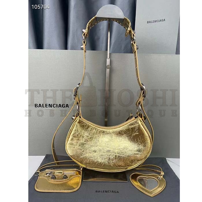 Ba1en*iaga Women Le Cagole XS Shoulder Bag Gold Metallized Arena Lambskin Master Quality