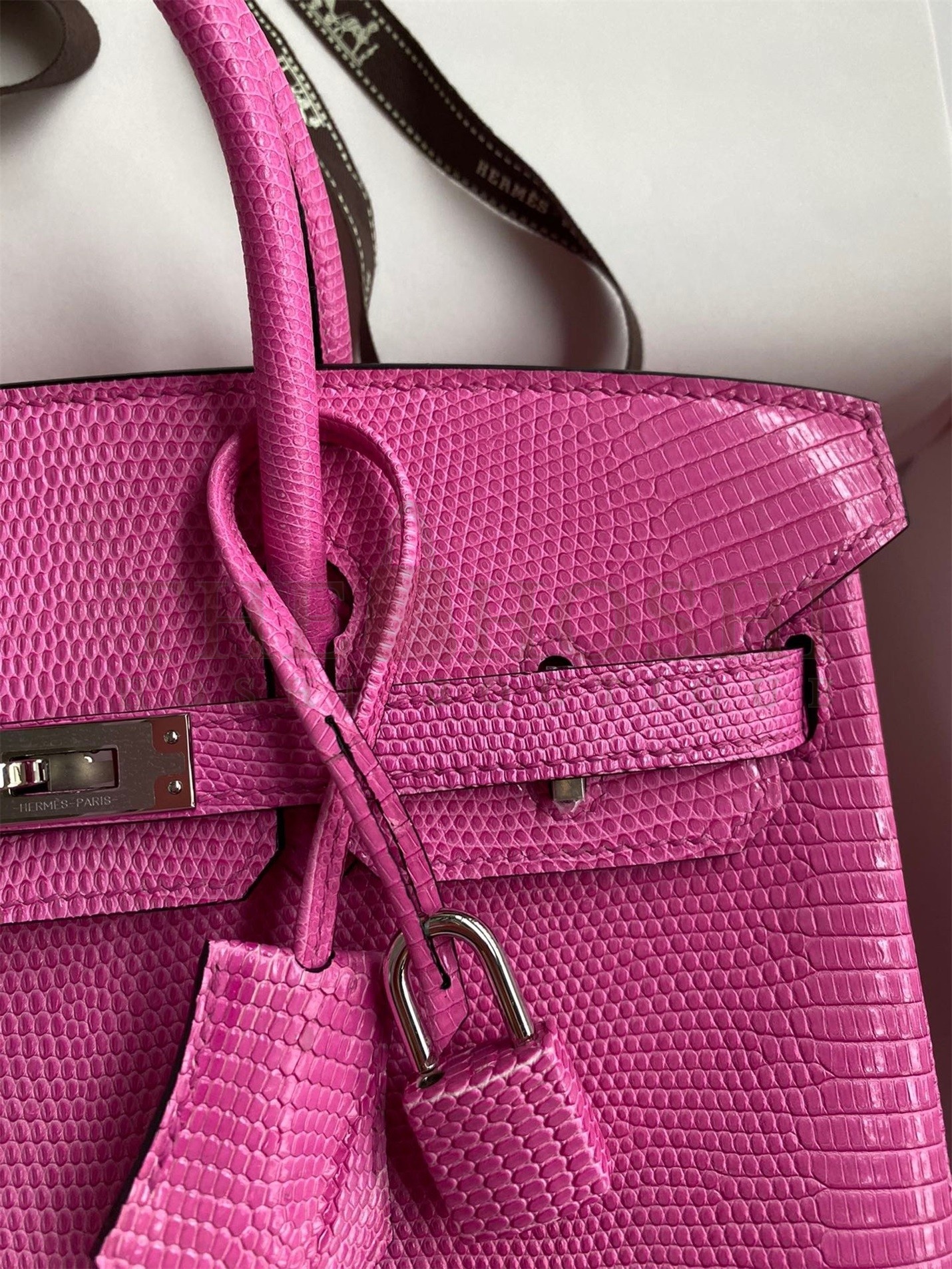 H**me5 Birkin 25 Retourne Handmade Bag In Pink Lizard Leather Master Quality