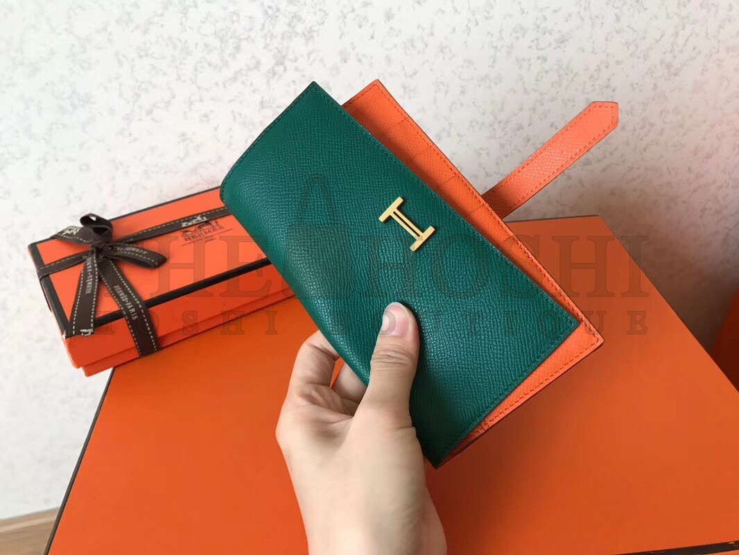 H**me5 Bi-Color Epsom Bearn Wallet Malachite/Orange Master Quality