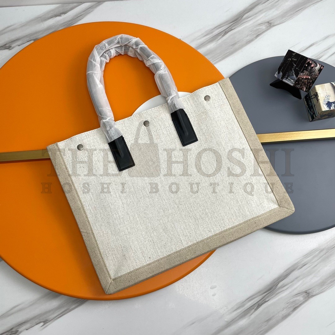 Sa1nt Lau*nt Rive Gauche Small Tote Bag in White Linen and Leather Master Quality