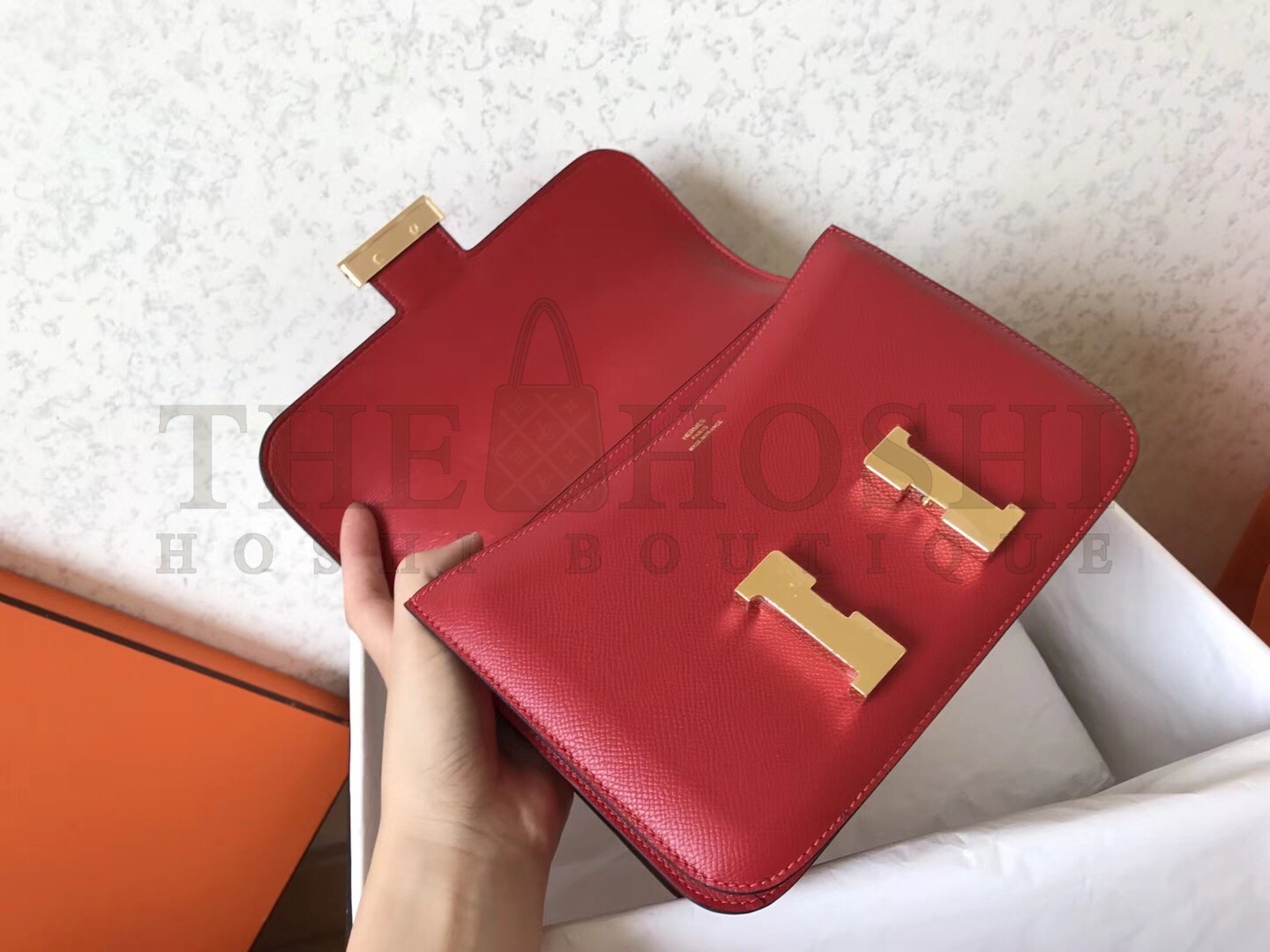 H**me5 Epsom Constance 24cm Red Handmade Bag Master Quality