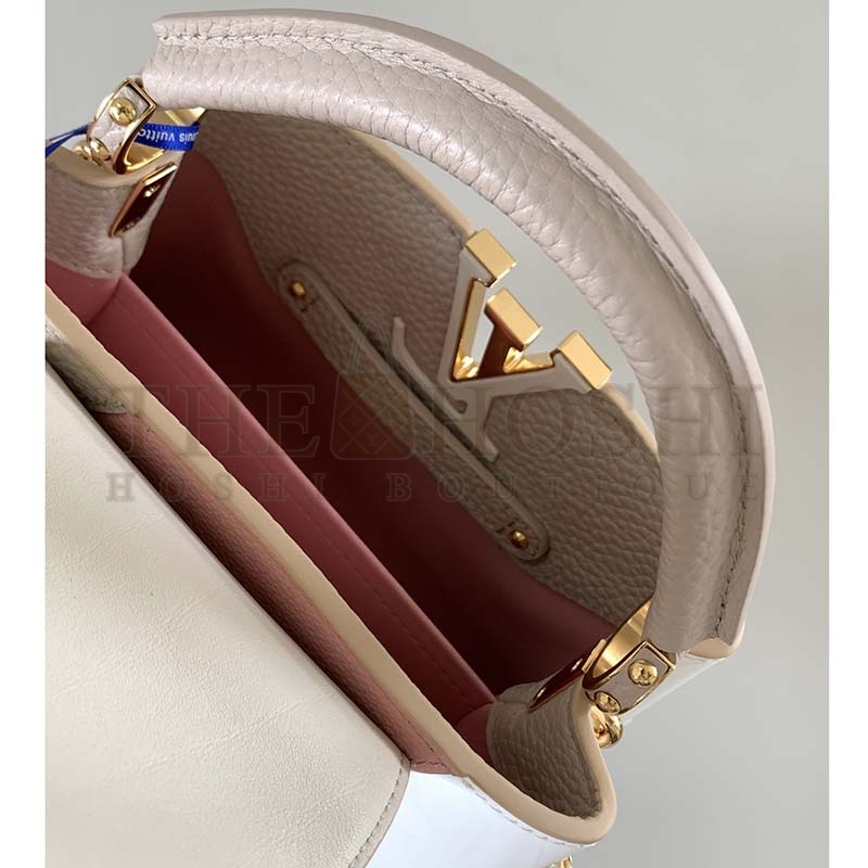 L0vis Vvtt0n LV Women Capucines BB Handbag Beige Taurillon Patent Leather Smooth Calfskin Master Quality
