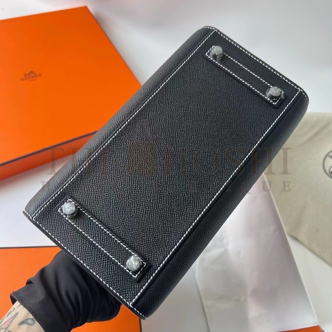 H**me5 Birkin 25 Sellier Handmade Bag In Noir Epsom Calfskin Master Quality