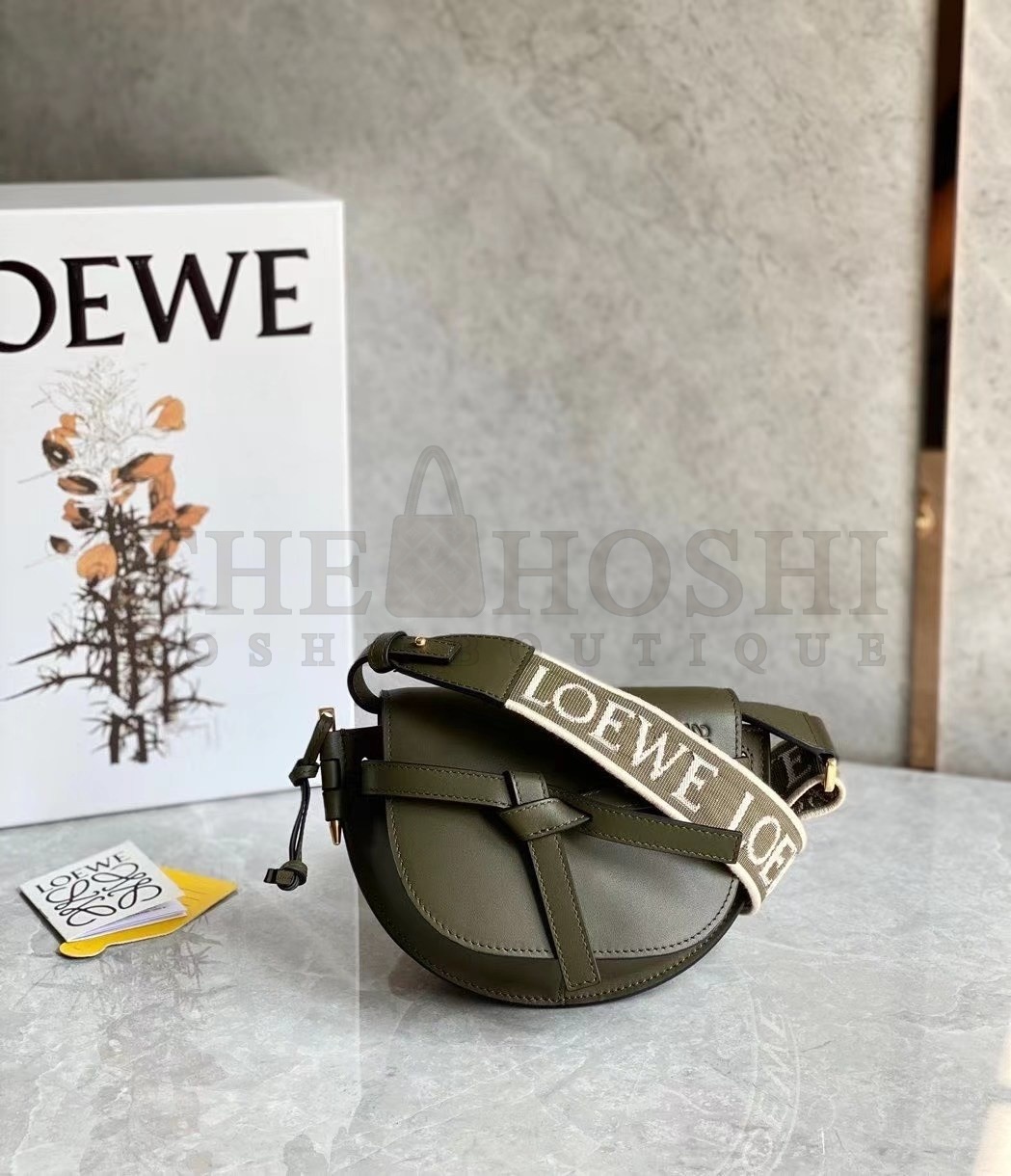 L0ew* Mini Gate Dual Bag In Autumn Green Calfskin Master Quality