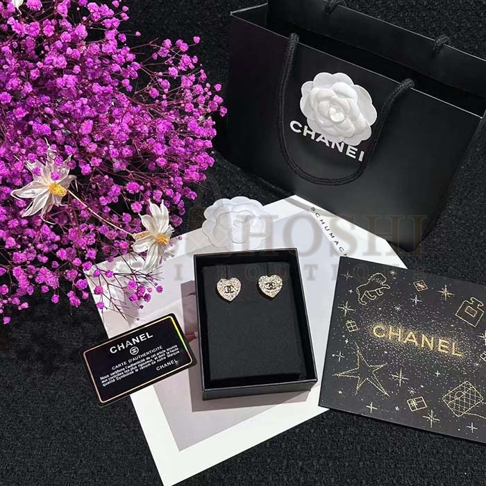 Ch**el Women CC Pendant Earrings Black Metal Strass Gold Crystal Master Quality