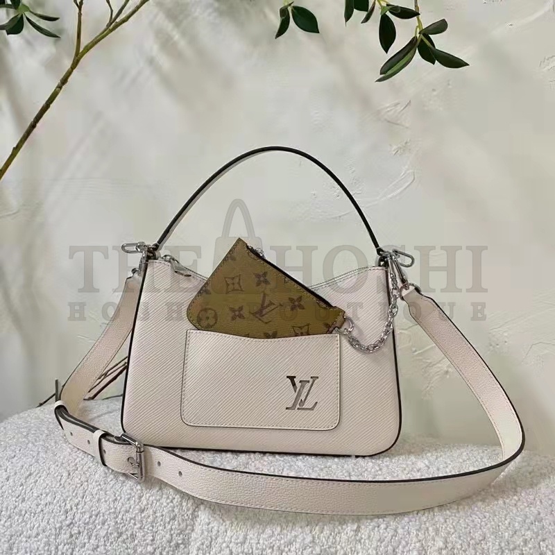 L0vis Vvtt0n LV Women Marelle Handbag Quartz White Epi Grained Cowhide Canvas Master Quality