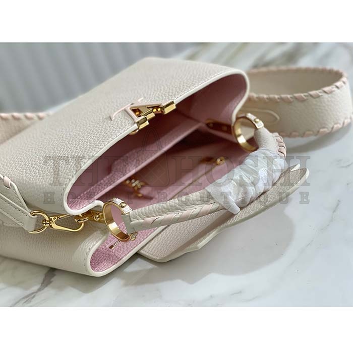 L0vis Vvtt0n LV Women Capucines BB Handbag Cream Beige Pearly Pink Taurillon Leather Master Quality