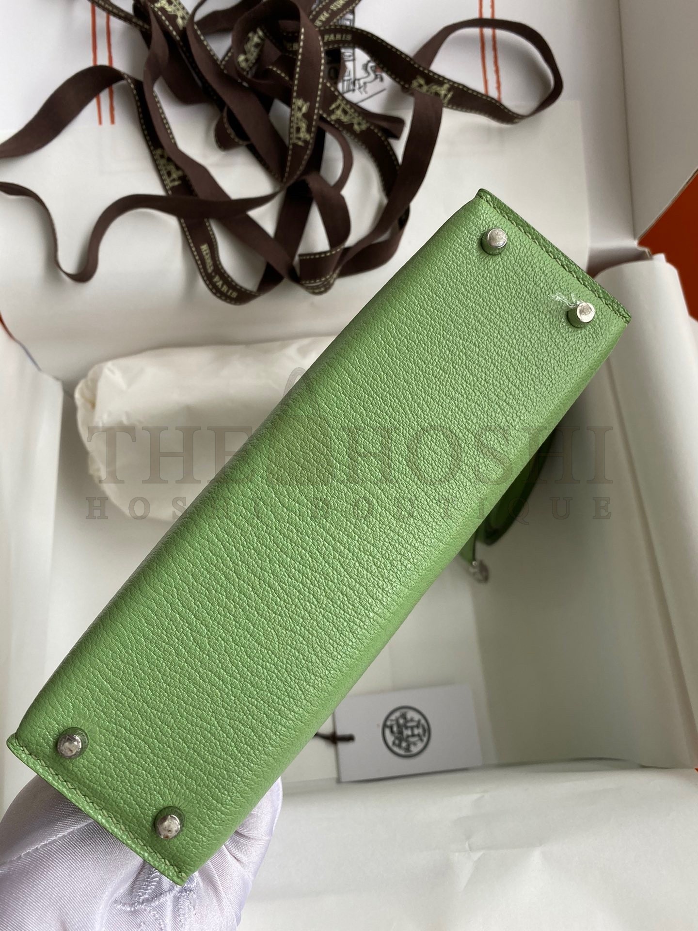 H**me5 Kelly Mini II Sellier Handmade Bag In Vert Criquet Chevre Mysore Leather Master Quality