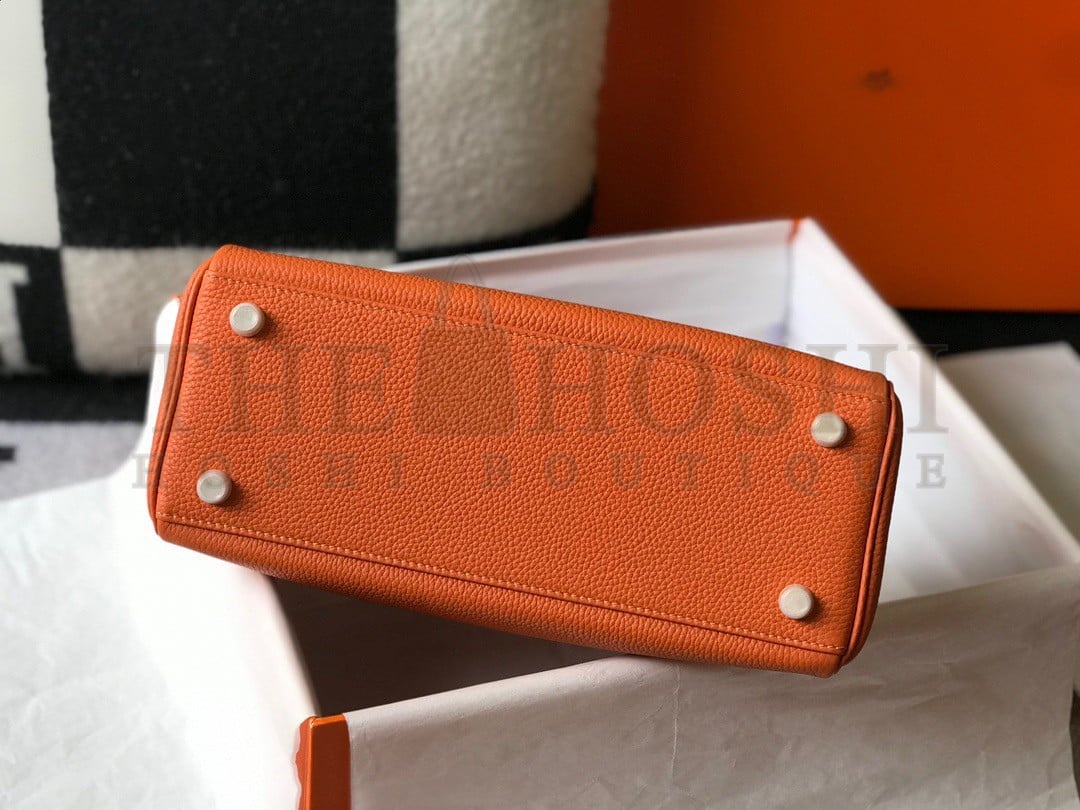 H**me5 Kelly 25cm Retourne Bag in Orange Clemence Leather GHW Master Quality