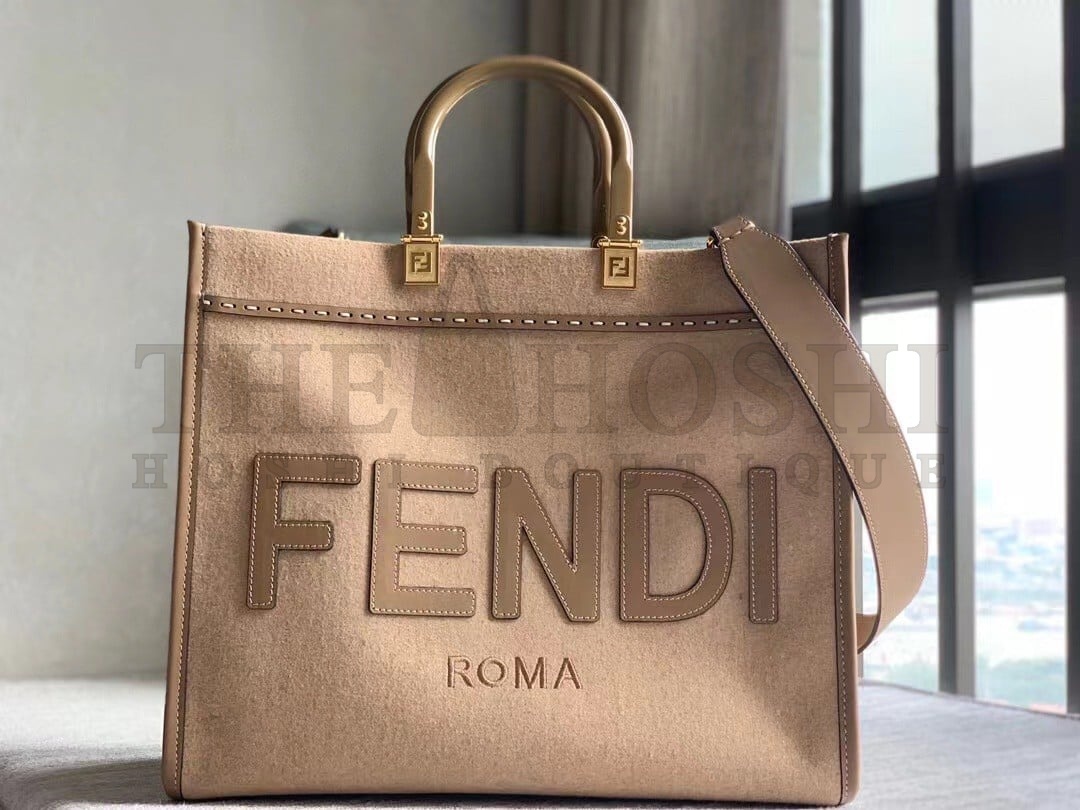 F**di Sunshine Medium Tote Bag In Brown Flannel Master Quality