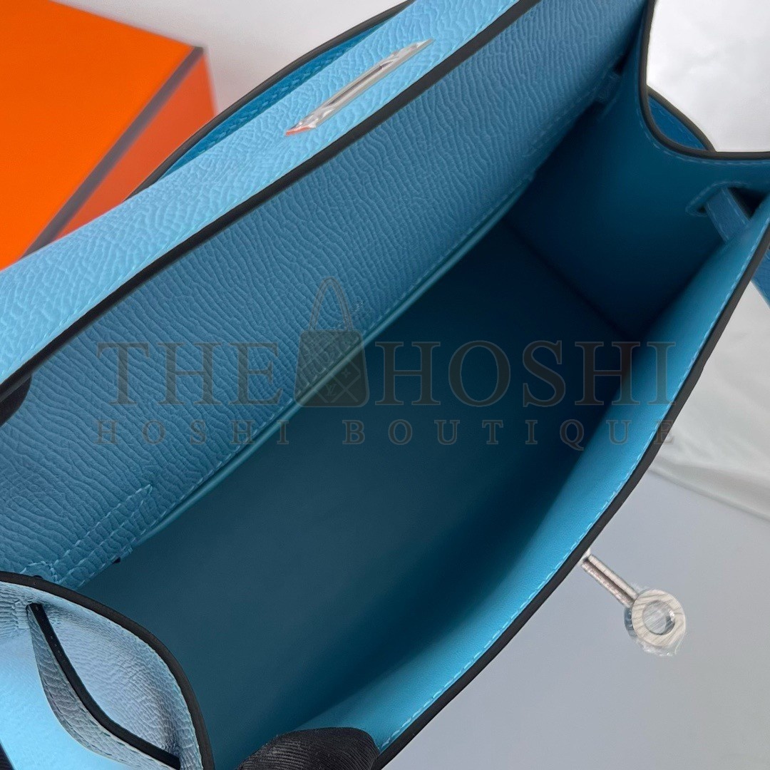H**me5 Kelly Pochette Handmade Bag In Blue du Nord Epsom Calfskin Master Quality
