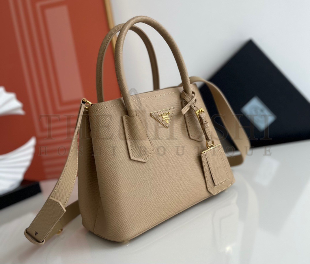 Pra*a Double Mini Bag In Beige Saffiano Leather Master Quality