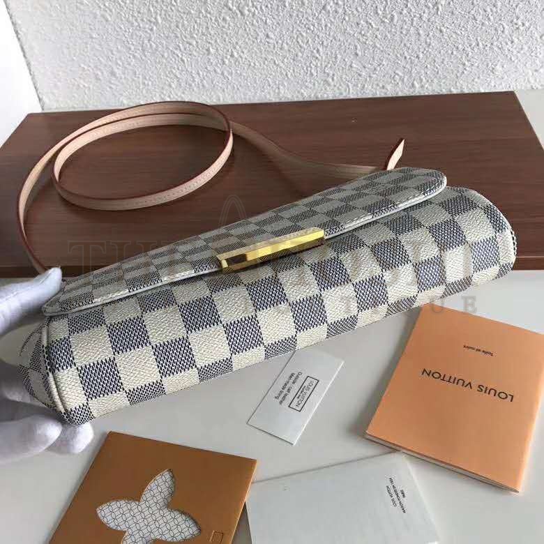 L0vis Vvtt0n LV Women Favorite MM Clutch in Damier Azur Coated Canvas-Beige Master Quality