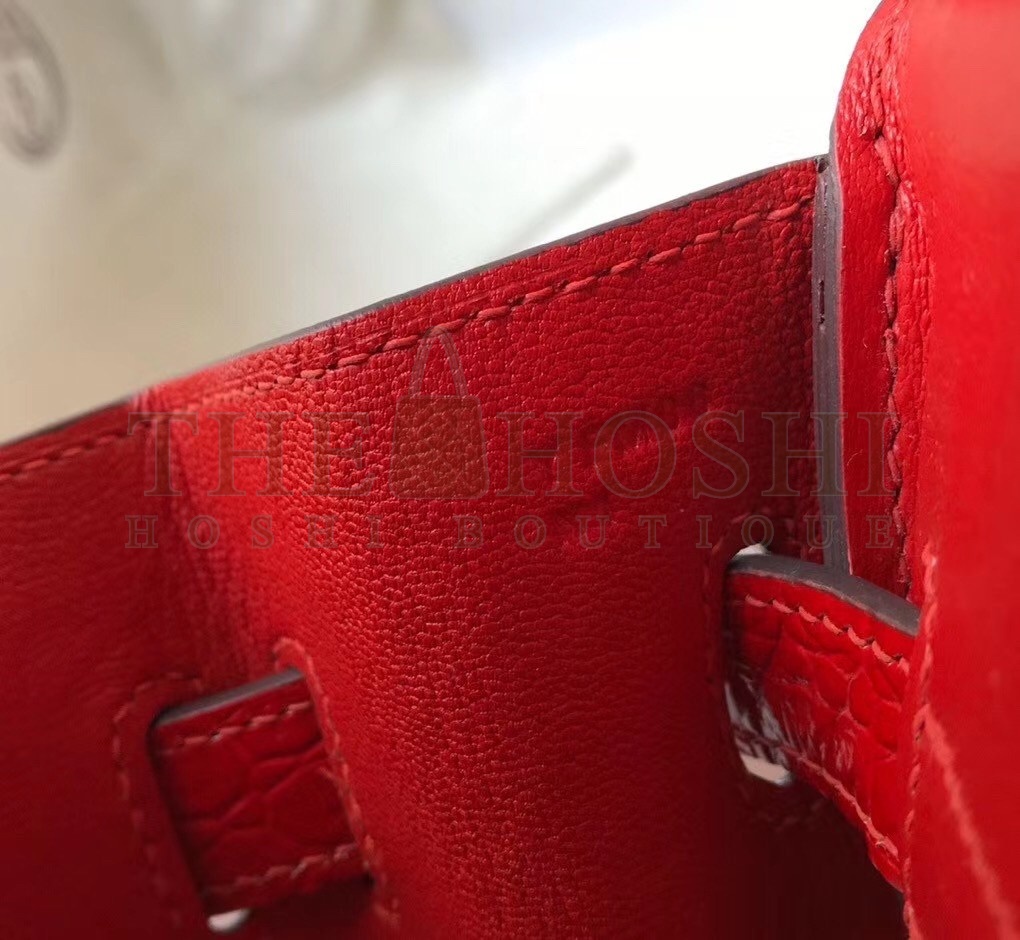 H**me5 Birkin 30cm Bag In Red Embossed Crocodile Leather Master Quality