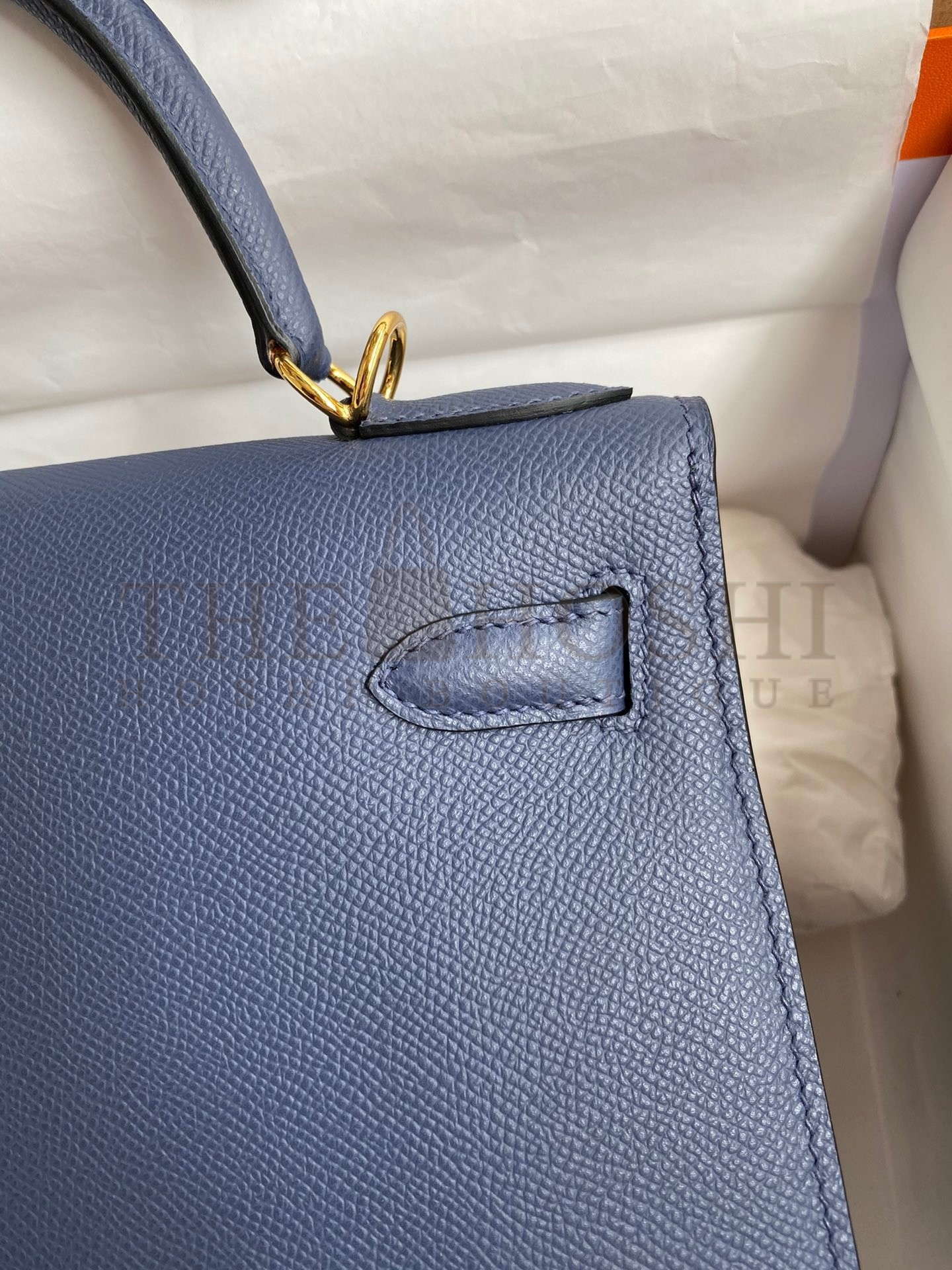 H**me5 Kelly Sellier 28 Handmade Bag In Blue Saphir Epsom Calfskin Master Quality