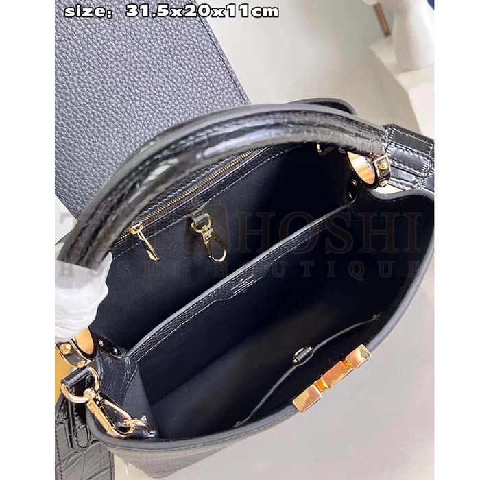 L0vis Vvtt0n LV Women Capucines MM Handbag Black Taurillon Cowhide Leather Master Quality
