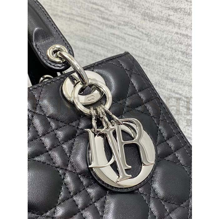 D10r Women CD Medium Lady D10r Bag Black Cannage Lambskin Silver Master Quality