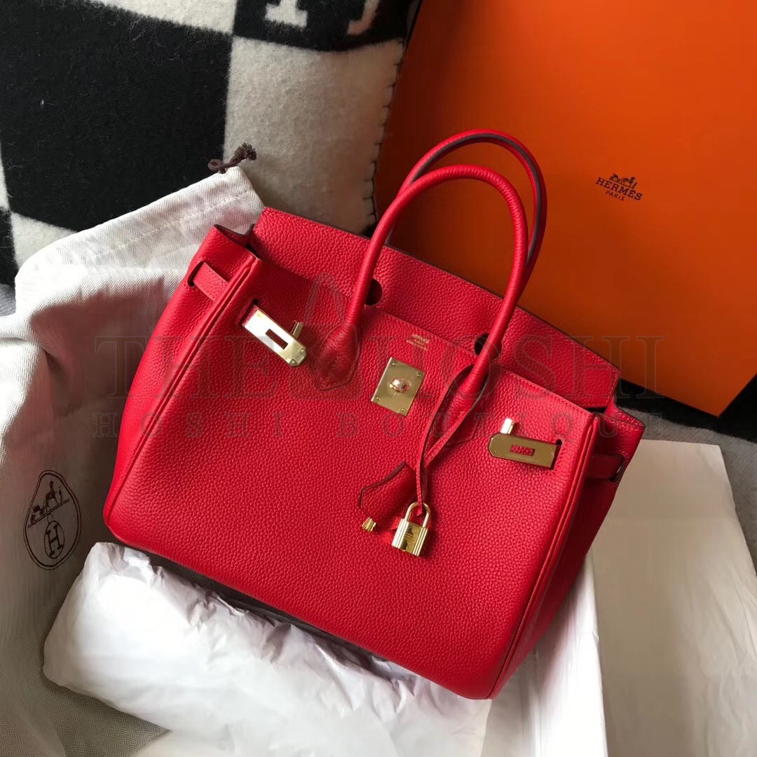 H**me5 Birkin 30 Bag in Red Clemence Leather with GHW Master Quality