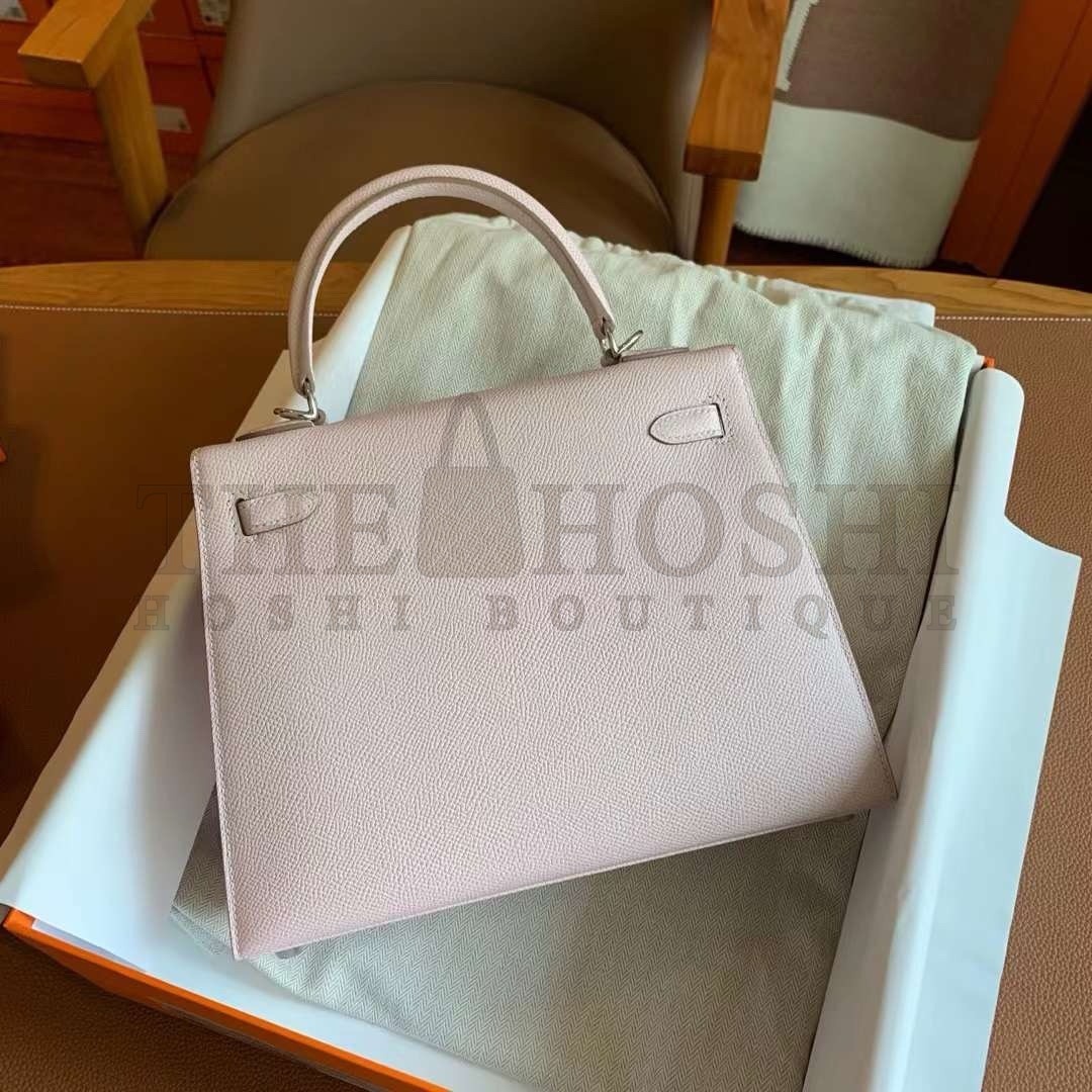 H**me5 Kelly Sellier 25 Handmade Bag In Mauve Pale Epsom Calfskin Master Quality