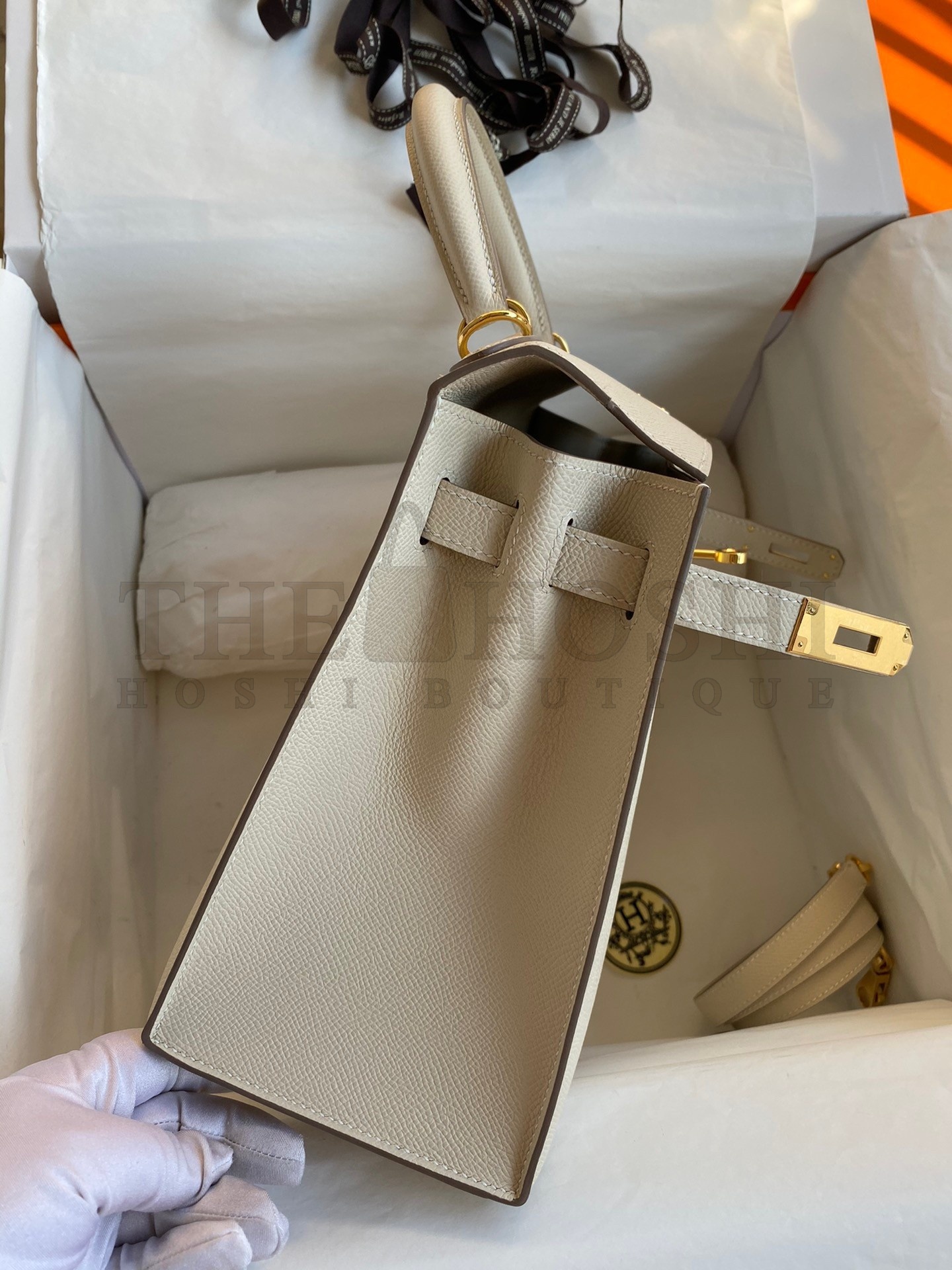 H**me5 Kelly Sellier 28 Handmade Bag In Craie Epsom Calfskin Master Quality