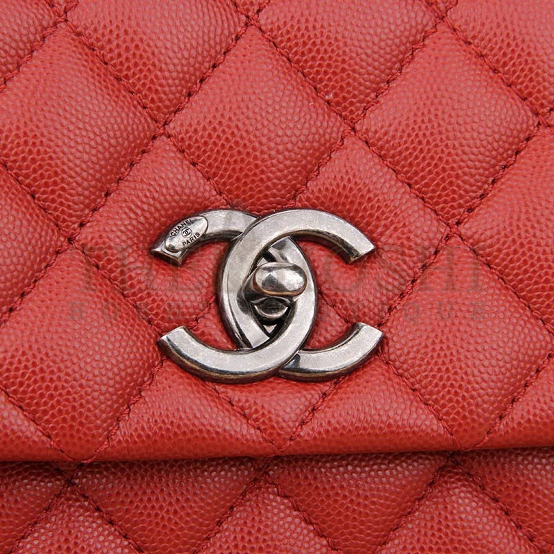 Ch**el Women Flap Bag with Top Handle in Grained Calfskin Leather-Red Master Quality