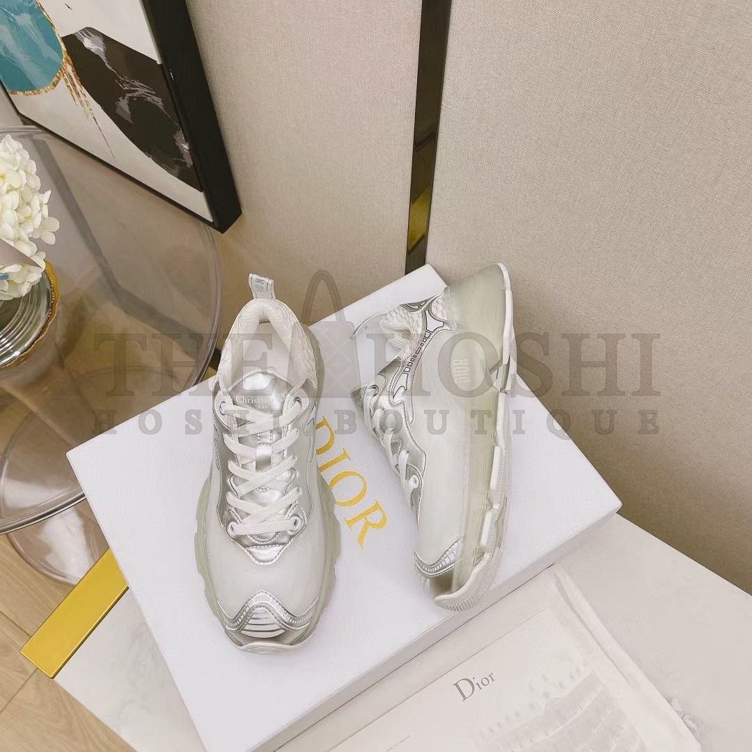 D10r Vibe Sneakers In White Mesh and Silver Leather Master Quality