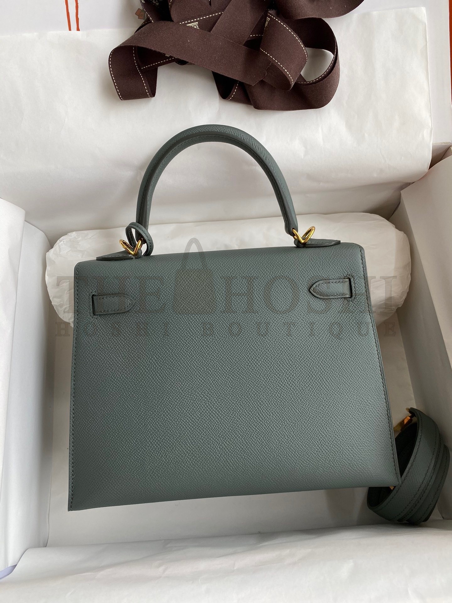 H**me5 Kelly Sellier 25 Handmade Bag In Vert Amande Epsom Calfskin Master Quality