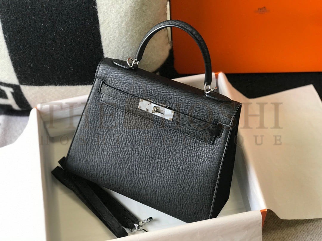 H**me5 Kelly 25cm Sellier Bag in Black Epsom Calfskin PHW Master Quality