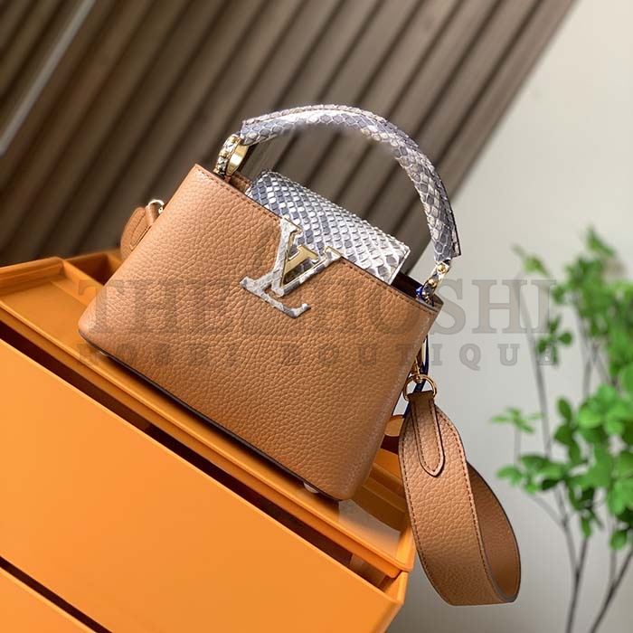 L0vis Vvtt0n LV Women Capucines Mini Handbag Golden Yellow Taurillon Leather Python Skin Master Quality