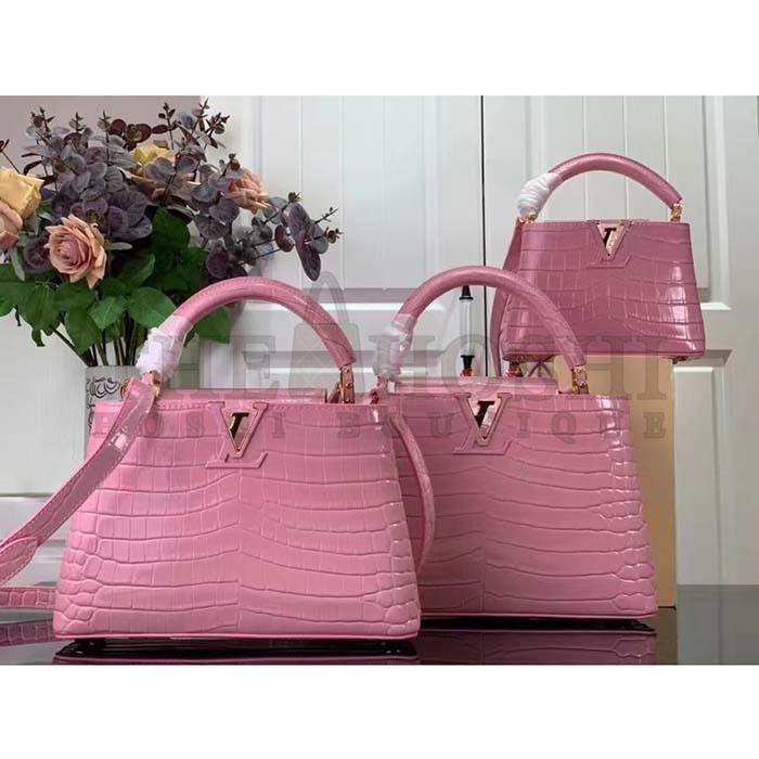 L0vis Vvtt0n LV Women Capucines BB Handbag Pink Crocodilien Brillant Savoir Faire Master Quality