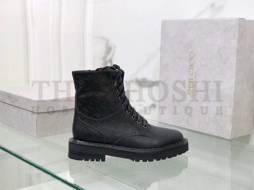 J1m*y Ch00 Cora Flat Combat Boots In Black Leather Master Quality
