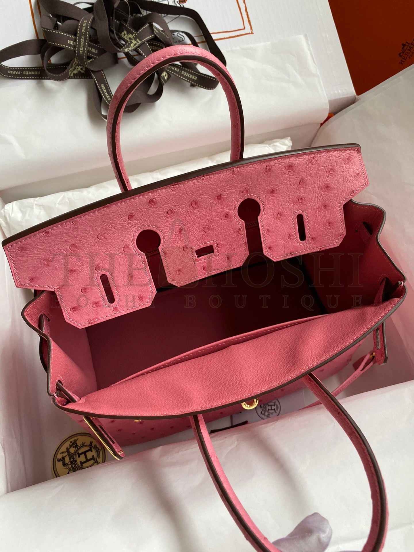 H**me5 Birkin 25 Retourne Handmade Bag In Pink Ostrich Leather Master Quality