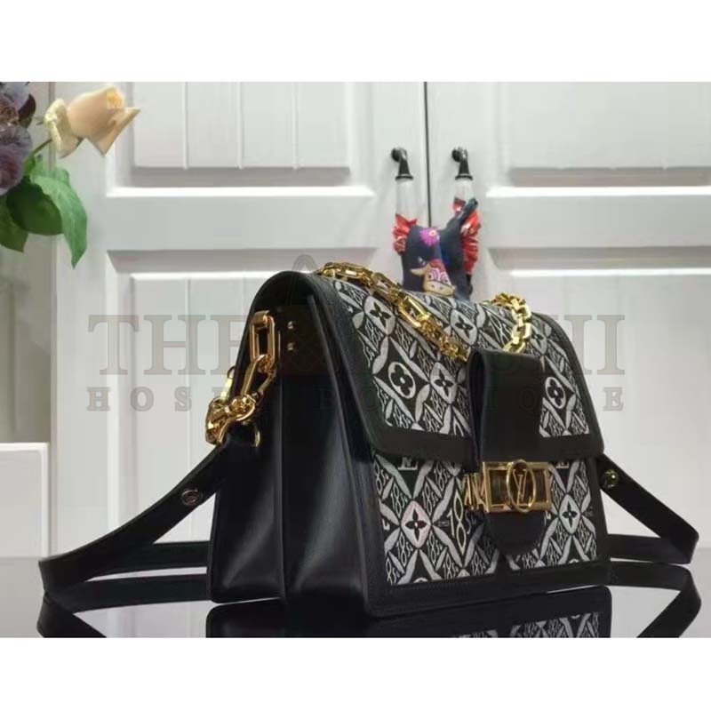 L0vis Vvtt0n LV Women Since 1854 Dauphine MM Handbag Black Monogram Flowers Cowhide Master Quality