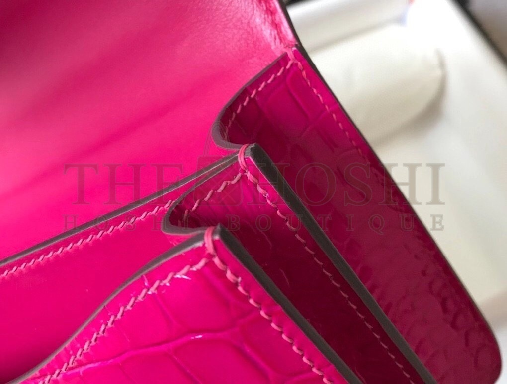 H**me5 Constance 18cm Bag In Rose Red Embossed Crocodile Master Quality