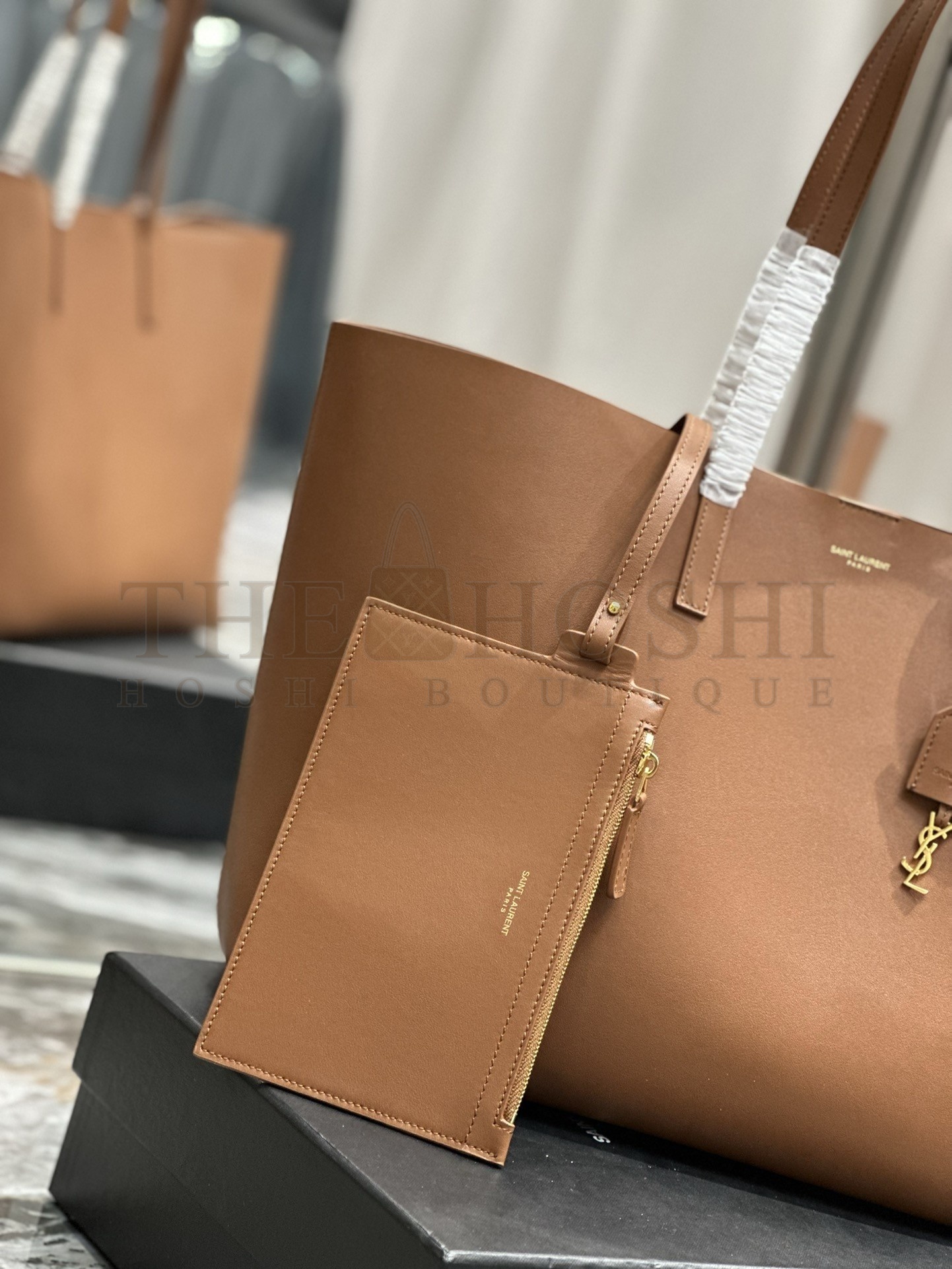 Sa1nt Lau*nt Shopping Tote Bag in Brown Leather Master Quality