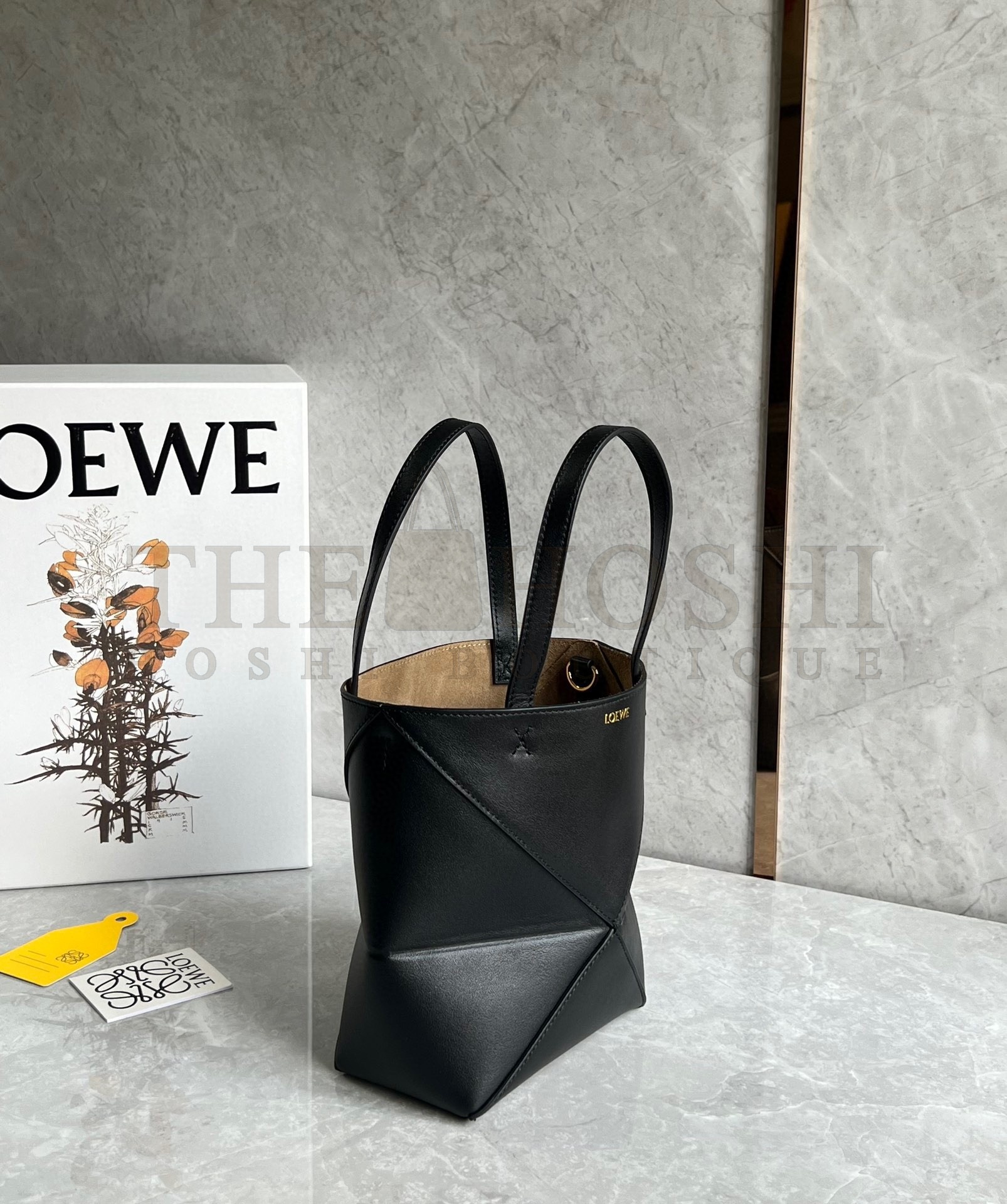 L0ew* Mini Puzzle Fold Tote Bag in Black Calfskin Master Quality