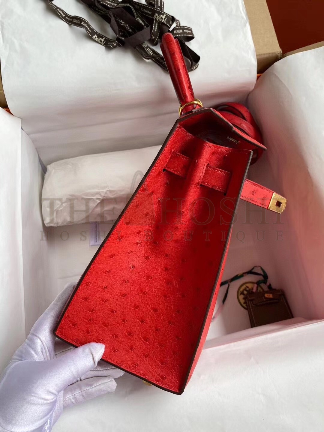 H**me5 Red Ostrich Kelly 28cm Handmade Bag Master Quality