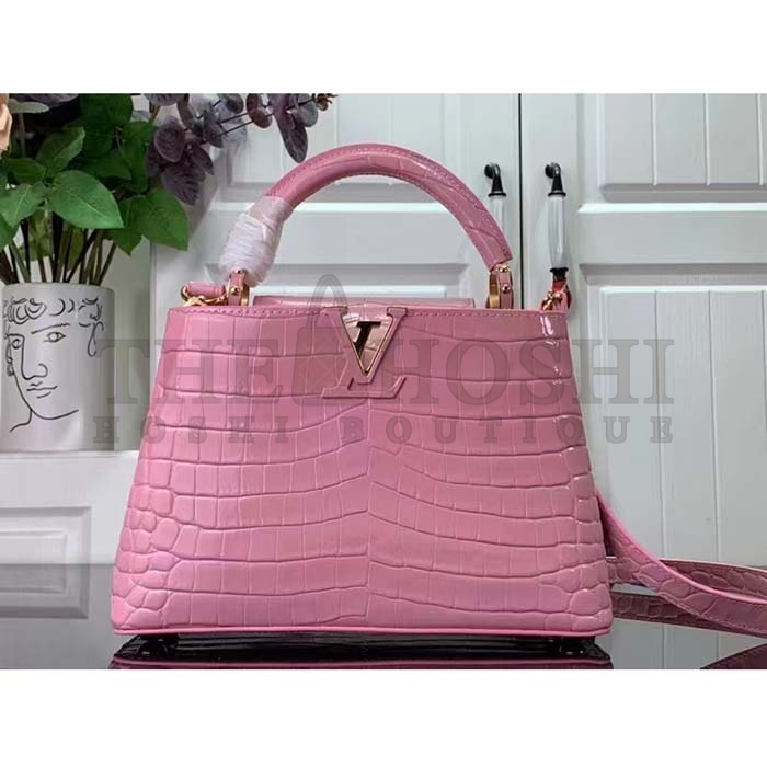 L0vis Vvtt0n LV Women Capucines BB Handbag Pink Crocodilien Brillant Savoir Faire Master Quality