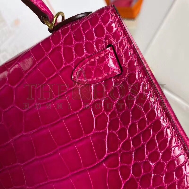 H**me5 Rose Red Alligator Crocodile Kelly Mini II Handmade Bag Master Quality
