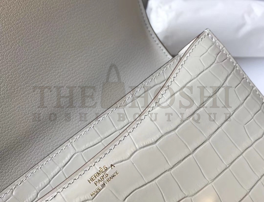 H**me5 Constance 24cm Bag In White Embossed Crocodile Master Quality