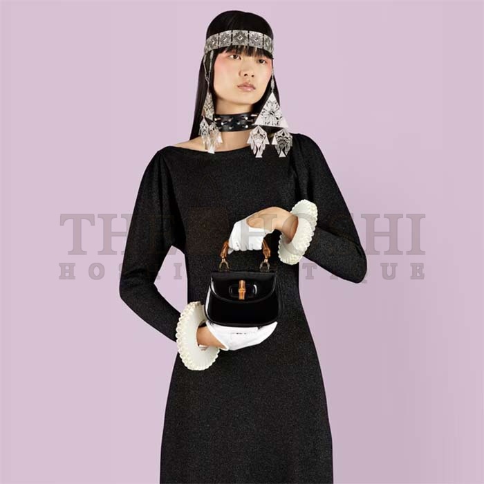 Gvc*1 Women Bamboo 1947 Mini Top Handle Bag Black Patent Leather Master Quality