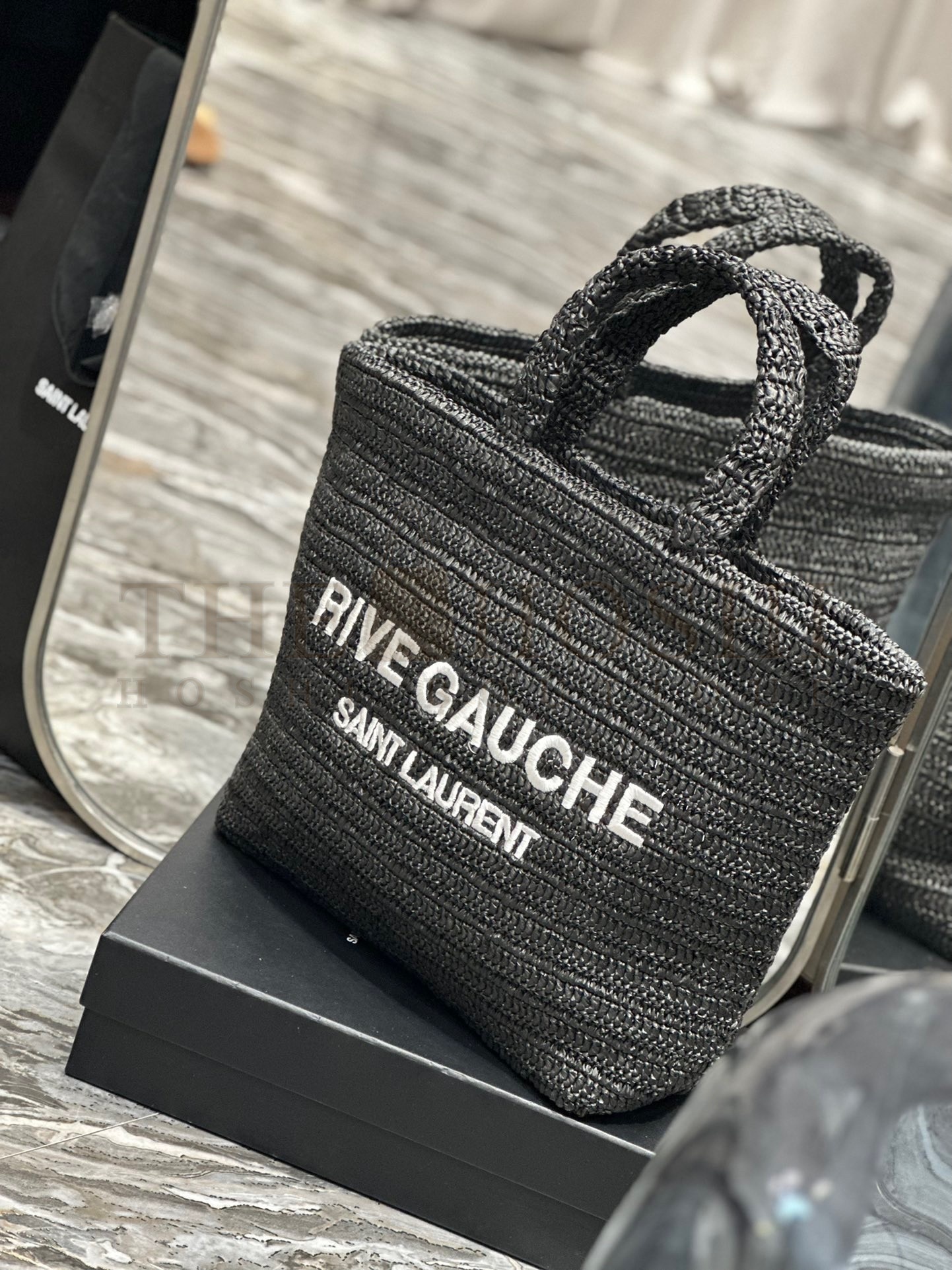Sa1nt Lau*nt Rive Gauche Tote Bag in Black Raffia Crochet Master Quality